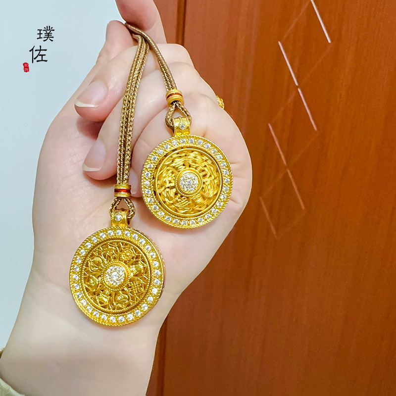 久不掉色越南沙金镶钻吉祥八宝罗盘如意绳项链可旋转吊坠毛衣链女图
