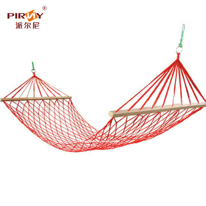 Sanjia mesh hammock outdoor single person wholesale nylon mesh belt wooden stick frame swing hanging type
