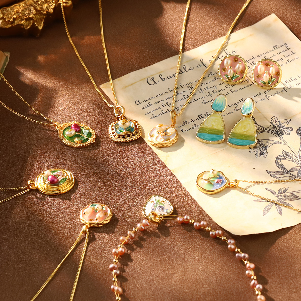 天然珍珠花朵项链油画系列夏季新品2024年颈链高级感小众衣饰配饰