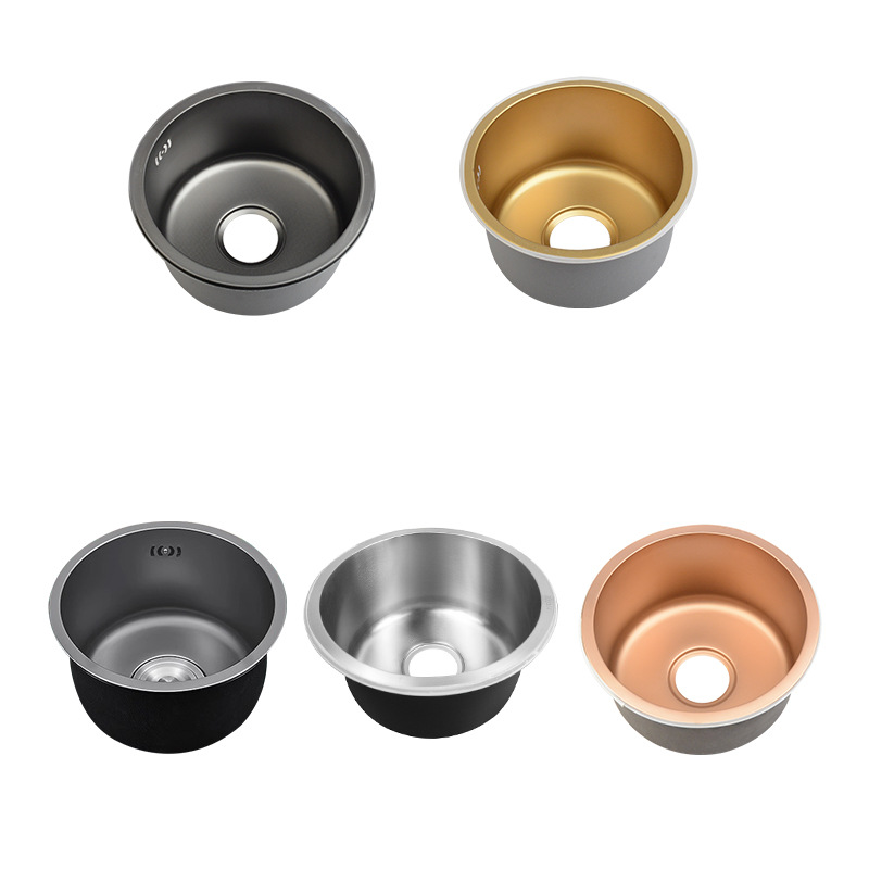 Round kitchen sink, black embossed island counter, small single bar counter, balcony, nano stainless steel undermount basin, 304 steel Item Picture