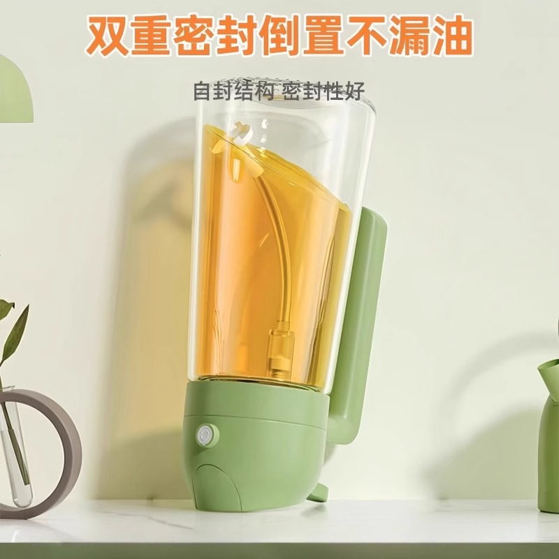 The household oil spray bottle automatically opens and closes to spray cooking oil. The spray atomizes and thickens the oil spray bottle. It's a kitchen wonder that doesn't stick to oil Specification image