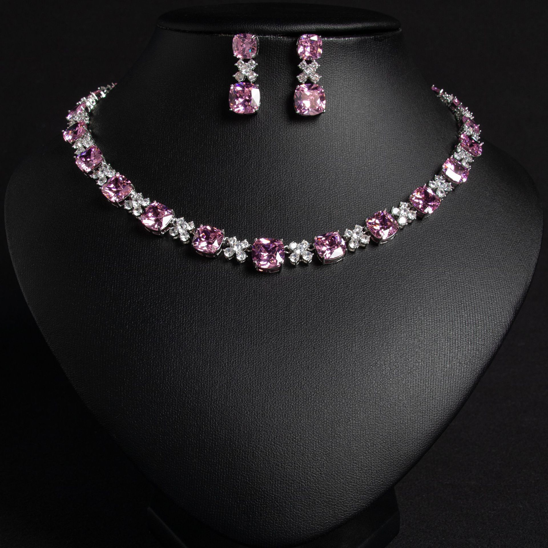 European and American luxurious hip-hop style bride zircon necklace, women's ins high-end earrings, two-piece set, new jewelry LYTJ30203 Getisa jewelry, banquet dress accessories for women details Picture