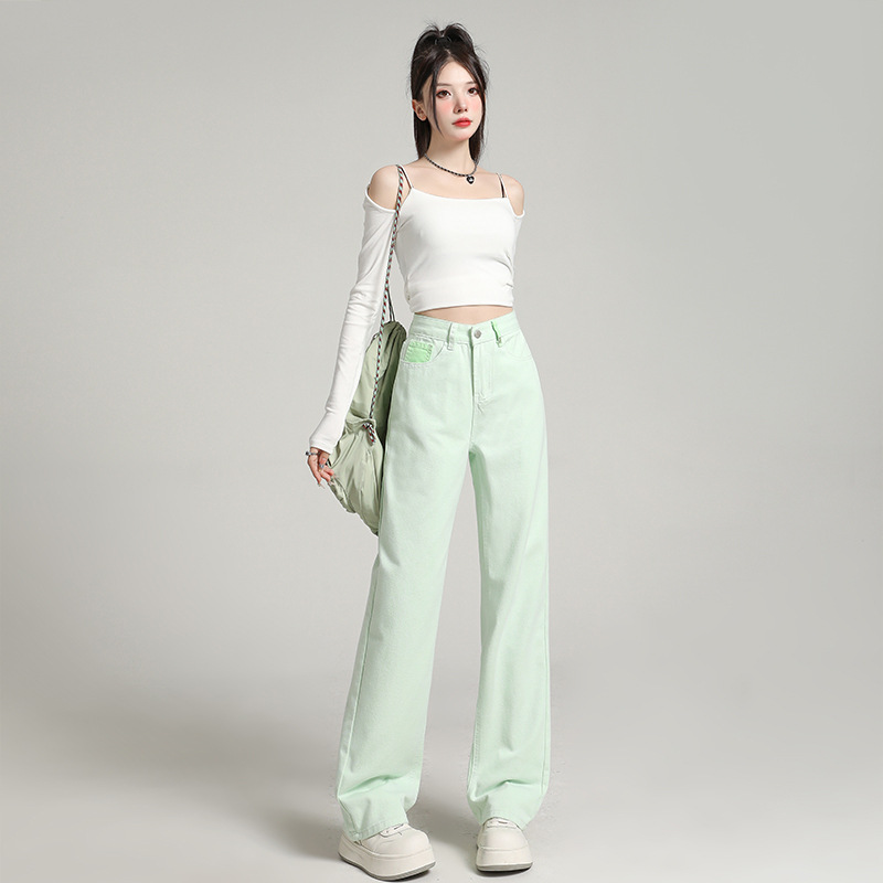 Custom-made off-white jeans for women in the autumn of 2024 are a bestseller. They are high-waisted, slimming, and narrow straight-leg pants Specification image