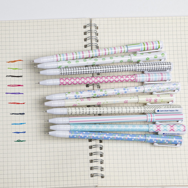 A set of cute little floral 10-color gel pens with printed rods, a fresh and clean boxed gel pen 0.38mm in ten colors Specification drawing