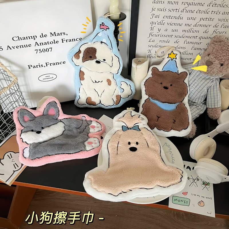 版权可挂式加厚超强吸水可爱卡通擦手巾珊瑚绒小方巾厨房浴室两用