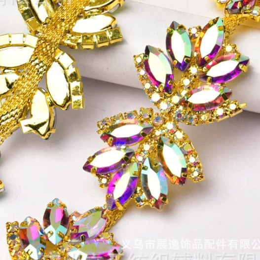 Europa y Estados Unidos estilo burst en stock cadena de diamante de vidrio quemado girasol ojo de caballo cadena de tamaño de diamante DIY vestido accesorios accesorios details Picture