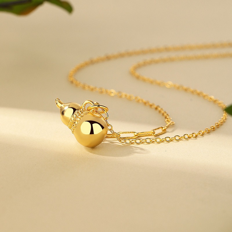 Fu Lu Ji Xiang Ancient Method sand gold Gourd Pendant, New Chinese style Traditional Chinese style copper gold-plated sword and gourd necklace for women details Picture