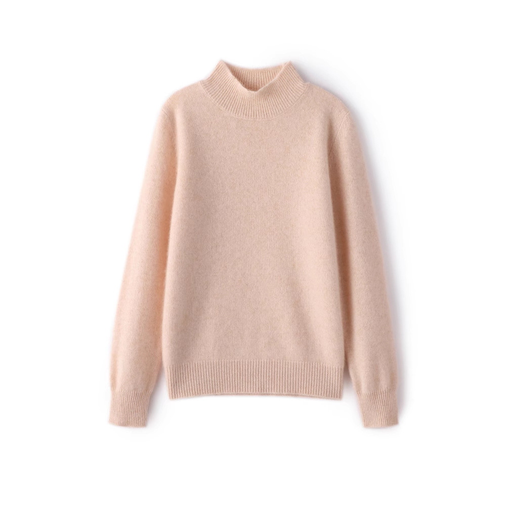 Semi-high-neck cashmere sweater for women, thick solid color, versatile, loose, slimming, soft and skin-friendly, autumn and winter knitted base sweater Item Picture