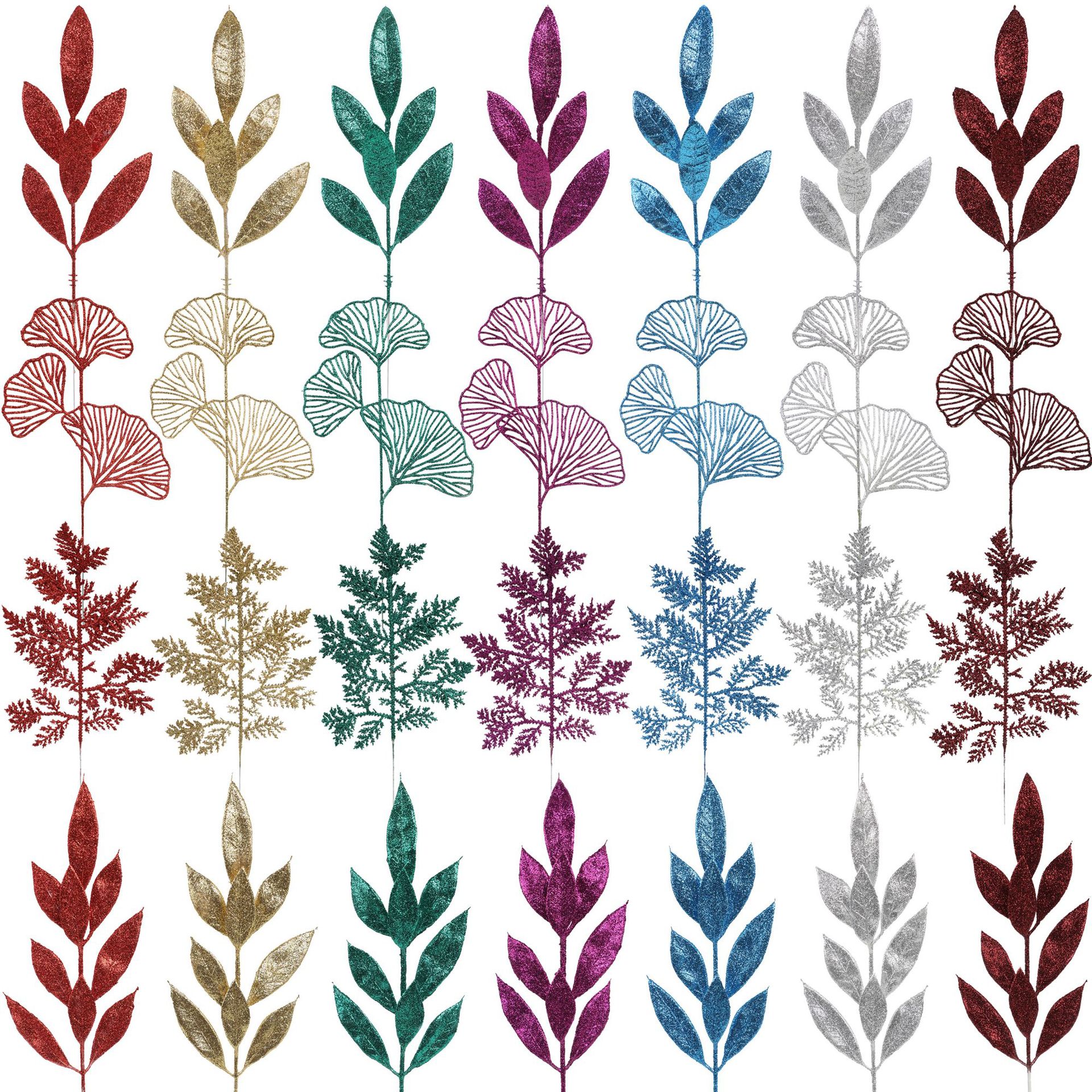 跨境仿真绿植圣诞金粉叶片尤加利金葱闪粉圣诞节家居饰品装饰批发产品图