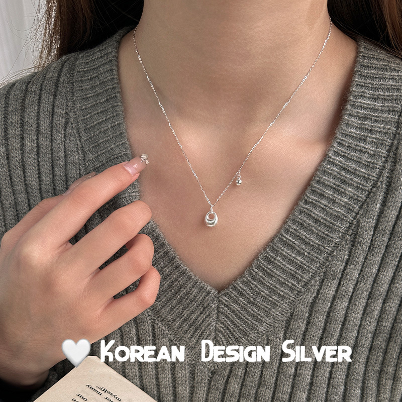 s925纯银银坨子银珠项链女精致简约小众ins设计素银招财锁骨链产品图