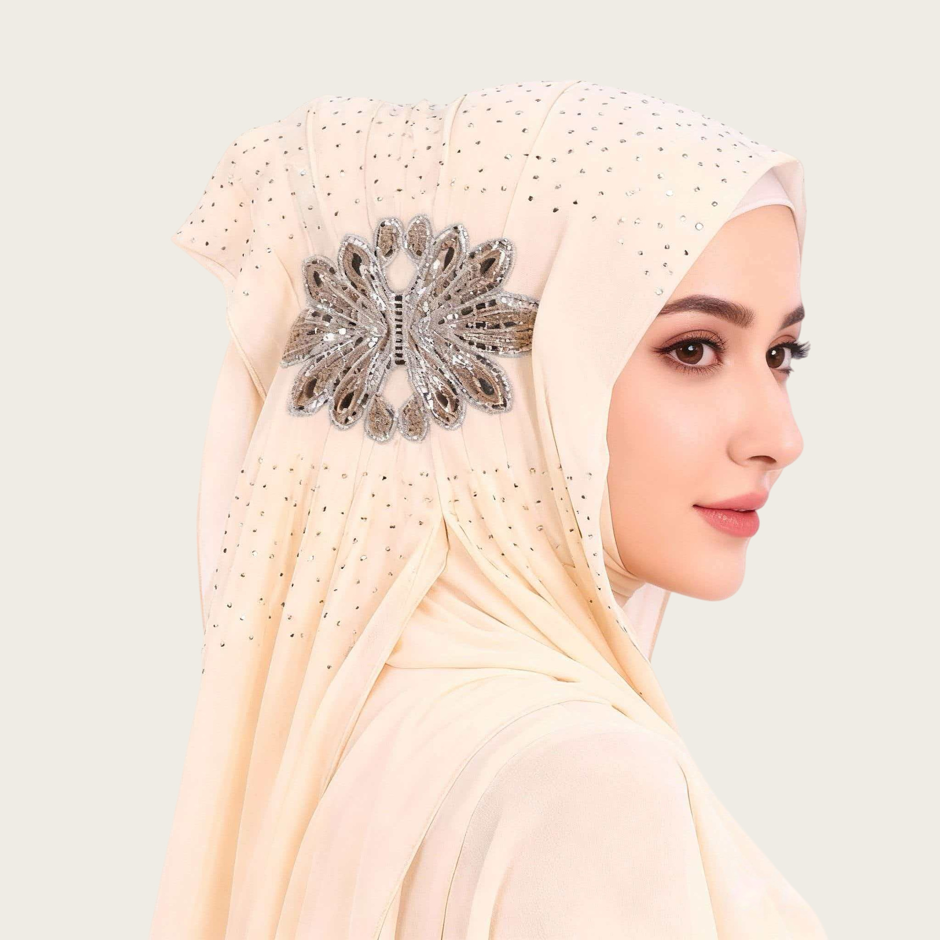 M157 AliExpress's new ethnic-style headscarf, pearl chiffon long scarf, diamond-encrusted flower scarf, and headscarf accessory are versatile details Picture