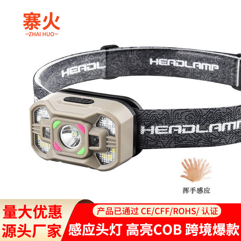 Induction headlamp, long-lasting lithium battery, outdoor strong light, high lumen, outdoor dedicated fishing lamp, head-mounted flashlight, mining lamp Item Picture