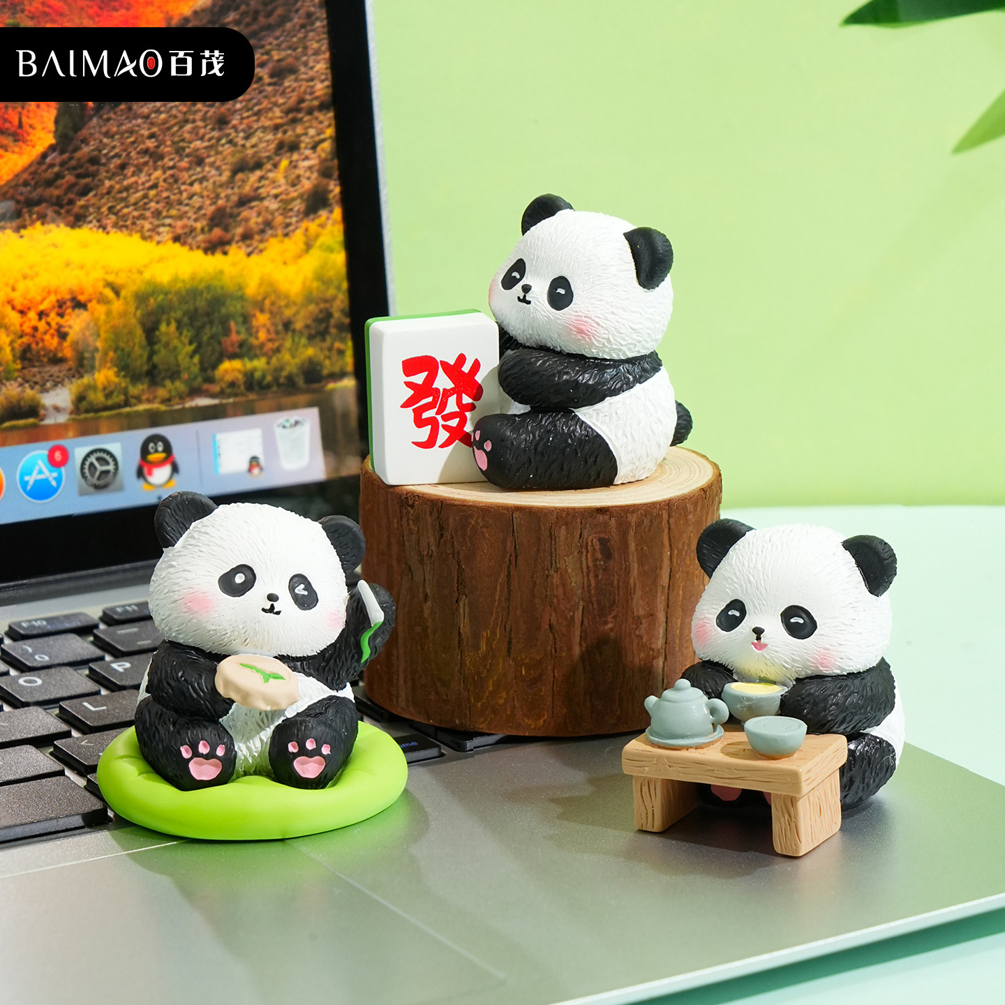 Bai MAO Original Sichuan-style panda series ornaments, national trend style resin dolls, car office desktop decoration wholesale details Picture