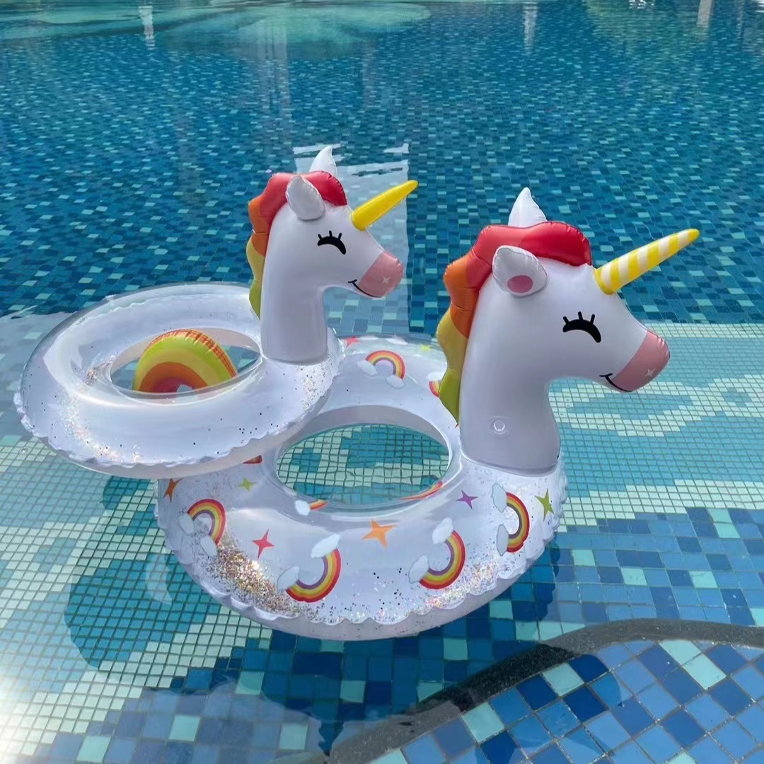 Wholesale Rainbow Unicorn sequined swimming rings, cute pvc inflatable life buoys, new creative children's rowing boats Application Scenario