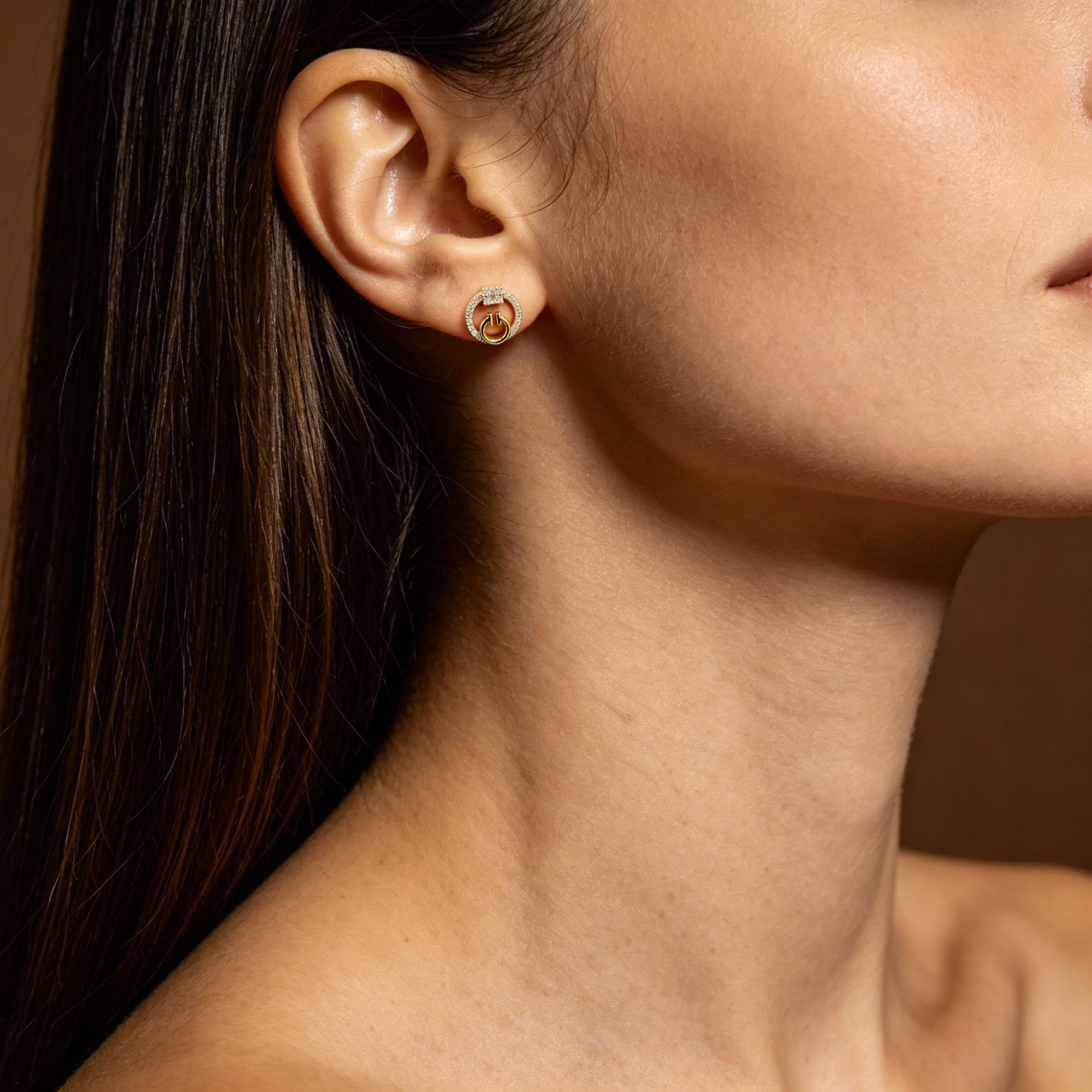 Zirconium ring ear studs, copper gold-plated 925 sterling silver needle square zirconium ear studs, niche design sense earrings, European and American cross-border jewelry details Picture