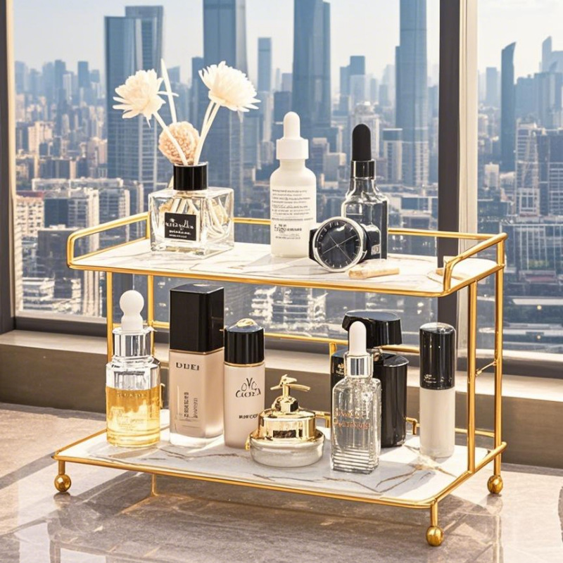 Light luxury multi-layer desktop bathroom storage rack, dressing table, organizing rack, bathroom washbasin, cosmetics storage rack Application Scenario
