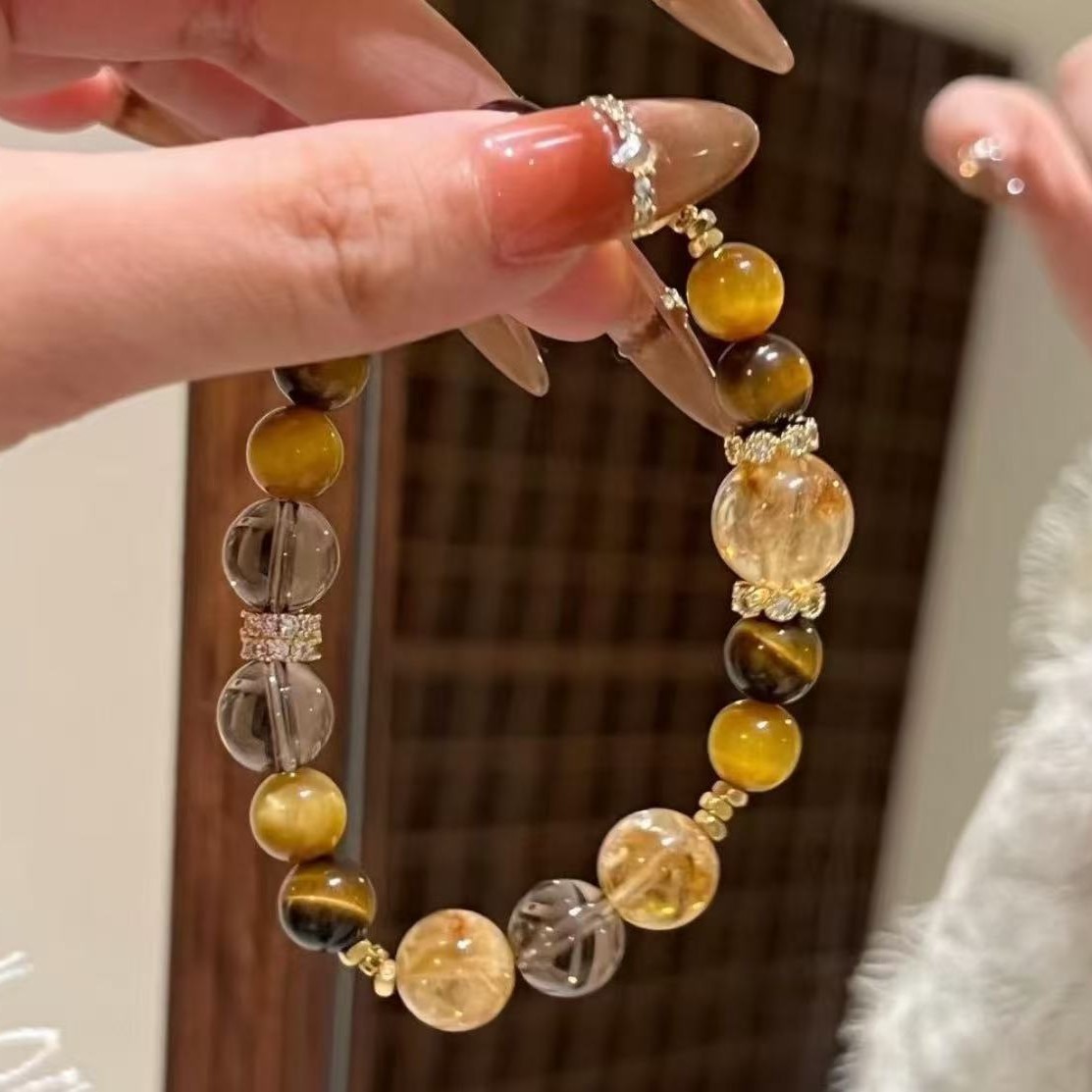 Jinba Da Comprehensive natural yellow tower Crystal Golden Tiger Eye Yellow crystal original Design bracelet Tea crystal White Crystal bracelet details Picture