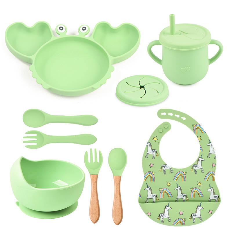 Cross-border baby food silicone crab tableware set, children's silicone suction cup bowl, baby spoon integrated plate details Picture