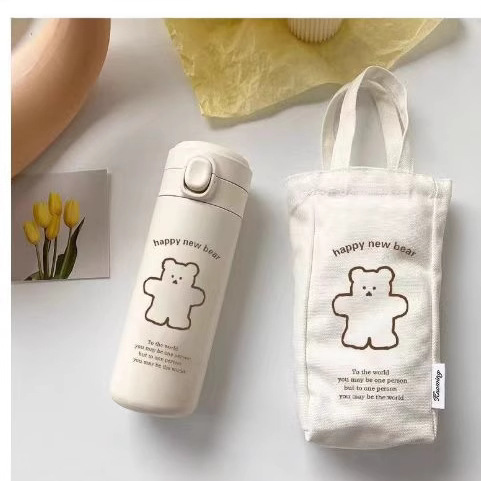 A cute and simple Korean girl's bear insulated cup, the same style as the Instagram-inspired water cup, a creative portable and adorable drinking cup Application Scenario