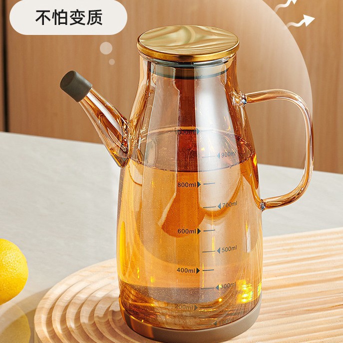 High-temperature resistant glass oil pot, oil-free household seasoning bottle, kitchen soy sauce bottle, leak-proof vinegar high borosilicate oil bottle details Picture