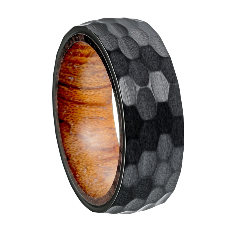 A new 8mm titanium steel jewelry piece with a hammered inner ring and pear wood inlay for men on Amazon's popular European and American products Item Picture