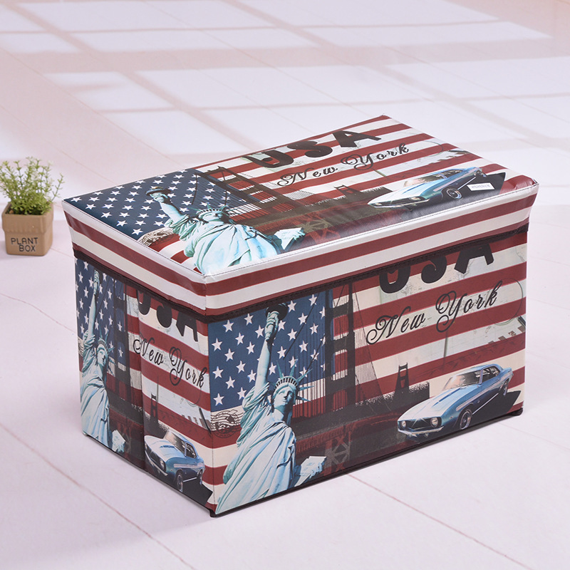 Retro-style large-capacity storage box, folding storage box, easy to clean, seating storage stool, home goods organization box details Picture