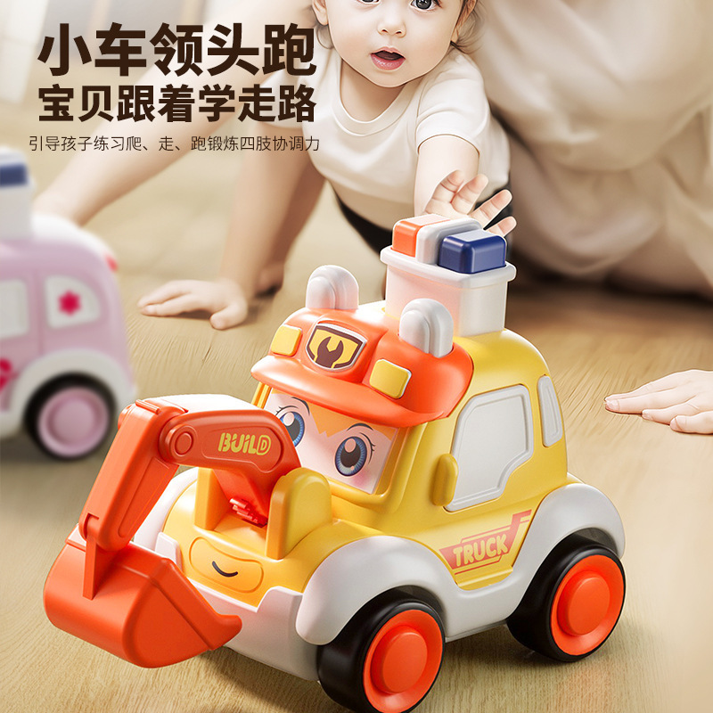 Q-cute children press inertial rebound force car, ambulance, police car model cartoon sliding mini toy, educational details Picture