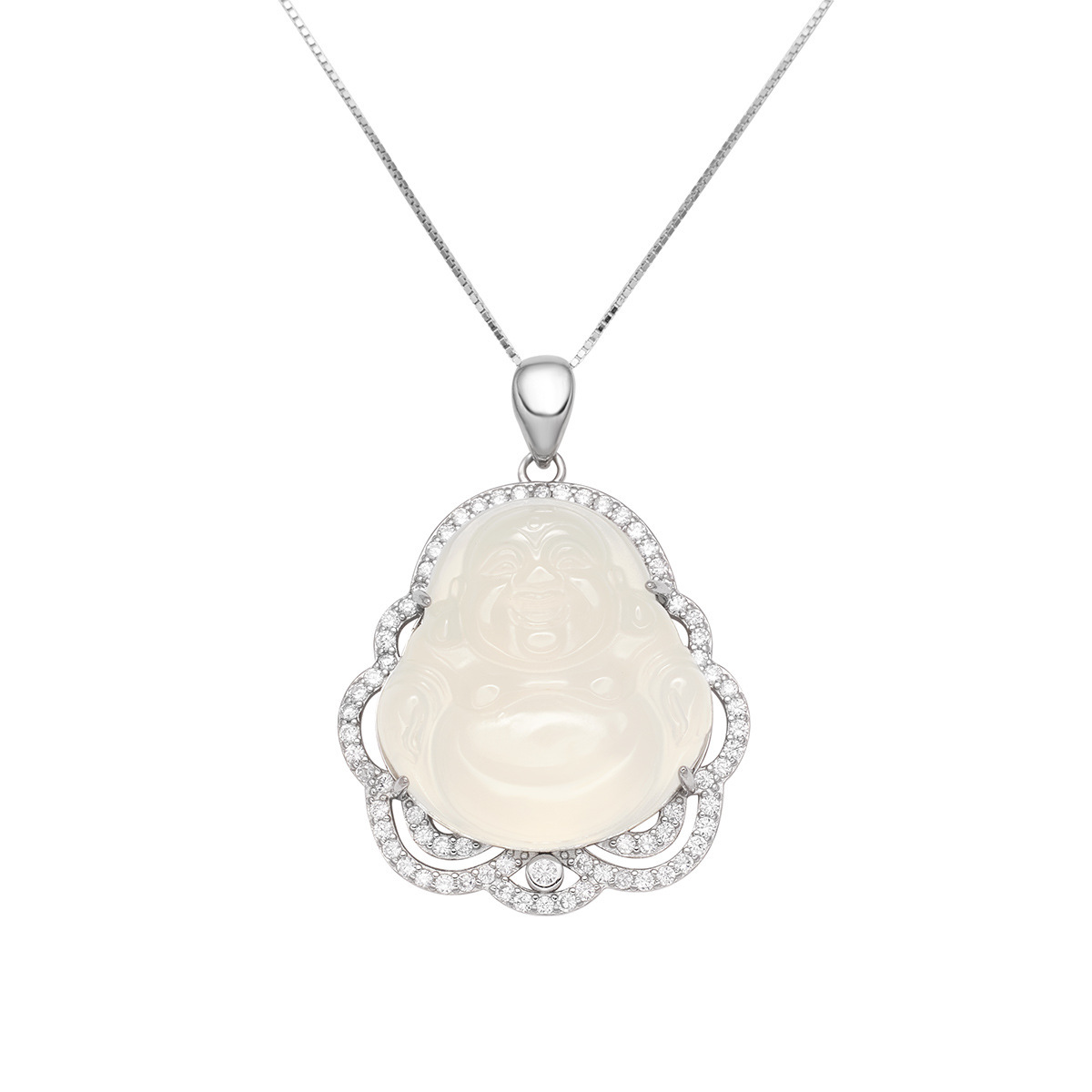 S925 silver Maitreya Buddha Necklace, girls' High school ice chalcone Laughing Buddha Pendant, niche collarbone chain Buddha ornaments Item Picture