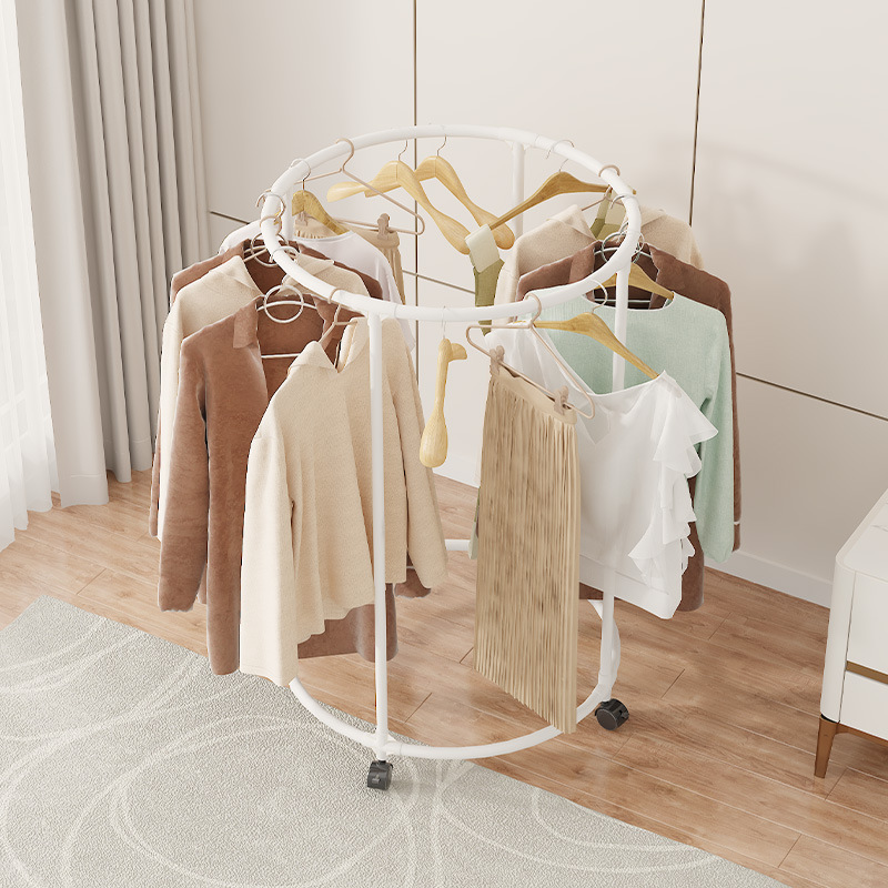 Cross-border new ironwork drop-wheel multi-functional rotating circular clothes drying rack, hanging rack, clothing store display rack batch details Picture