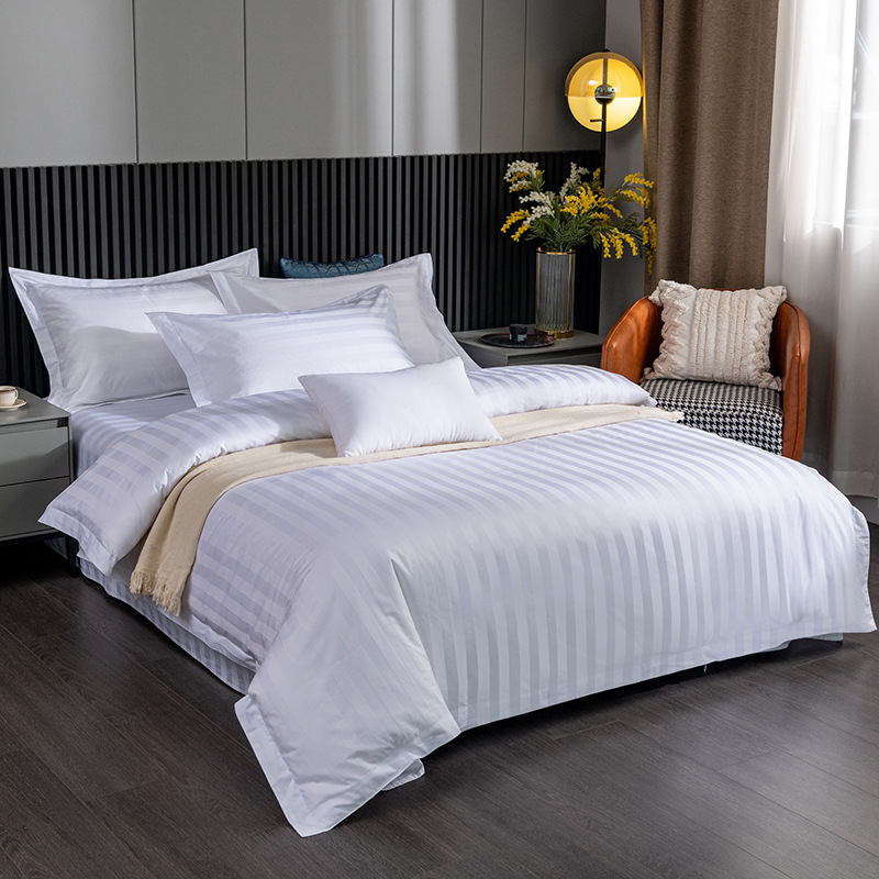 Pure cotton brocade bedding set, all-cotton pure white brocade strips, hospital bedding, four seasons style, light luxury details Picture