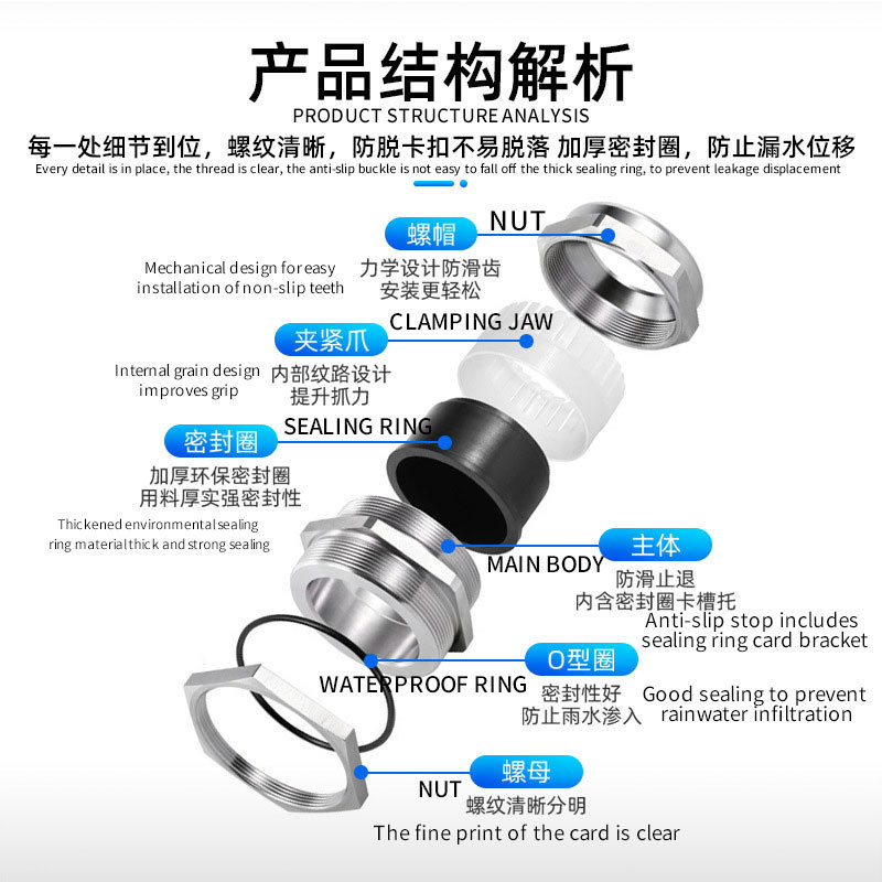 NPT1/2 metal joint cable waterproof gran head copper-nickel-plated cable fixing head G1/2 external thread stuffing box Specification drawing