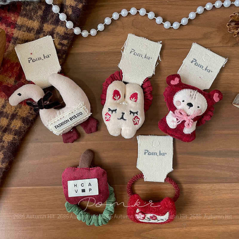 Nueva versión coreano tela hecho a mano cartoon hair loop rojo atado niños oso de alta elasticidad cola de caballo cuerda de cabeza bola hair loop rojo atado peluche moe chunky hair loop conejo oso amor forma bola de pelo decoración chica todos los días adorable tocados Specification image