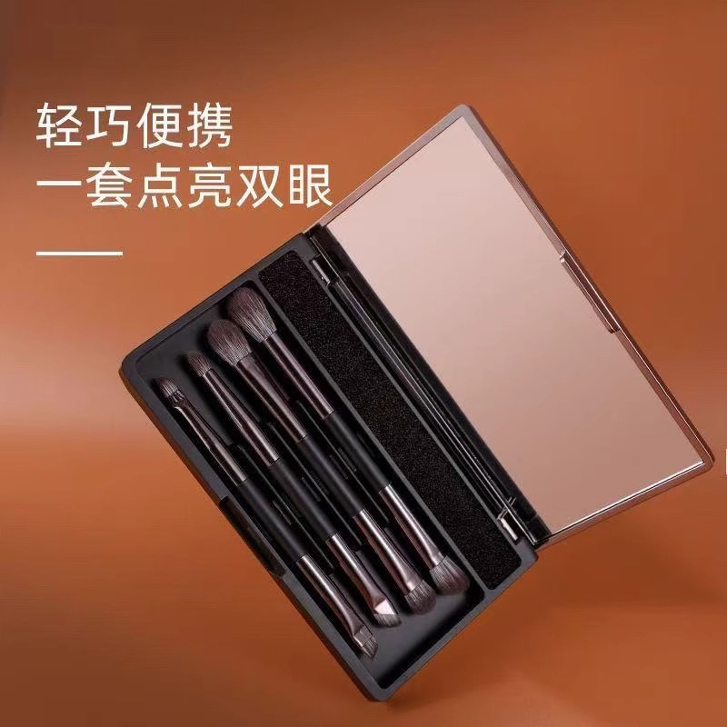 Customized double-headed eyeliner and eyeshadow brush 4-piece set with mirror storage box portable brush makeup brush wholesale in Cangzhou details Picture