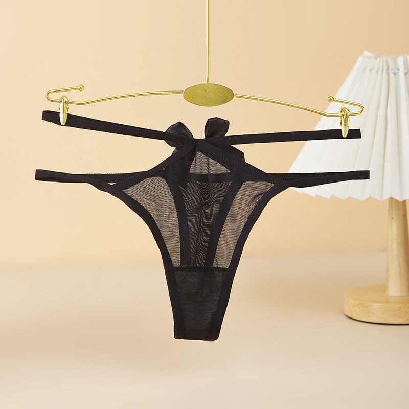 New light luxury and sexy mesh leopard print women's comfortable and breathable thin band with a hollowed-out bow, alluring T-shaped underwear Specification image