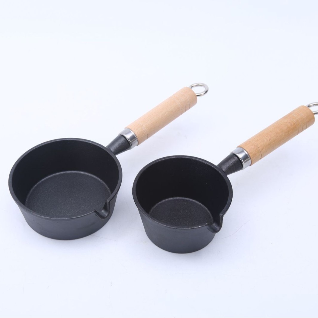 Explosivo mini plancha para desayuno frittla con mango de madera hierro fundido pulido con aceite pequeña olla antioxidación olla de hierro antiadherente Specification image
