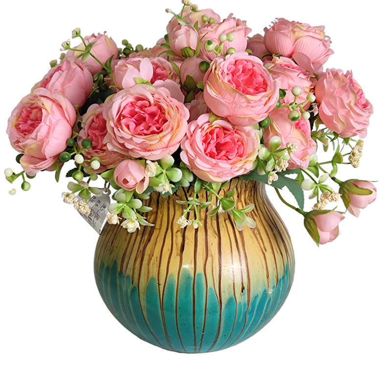 现货批发家居装饰仿真假花小把束玫瑰婚庆布置仿真5头波斯玫瑰详情图5