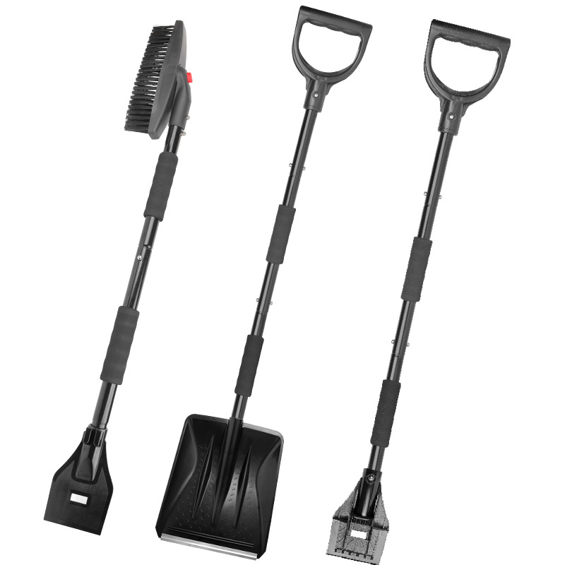 Car snow shovel, metal stainless steel telescopic rotating ice shovel, three-in-one snow shovel, detachable and assemblable vehicle-mounted snow removal shovel Item Picture