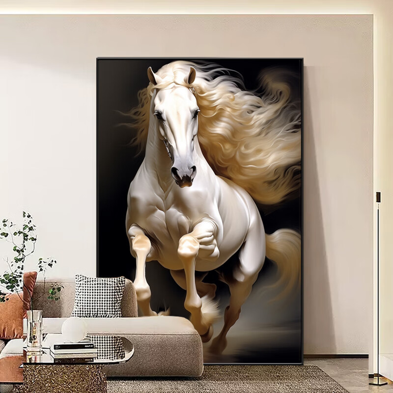 From the living room sofa background wall of the blood-sweating horse to the large-sized hanging paintings in the office and study of the successful boss details Picture