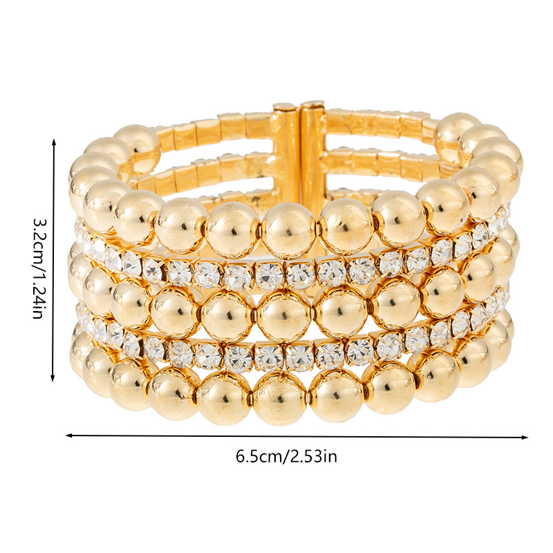 Cross-border new product 5-row bead rhinestone wide bracelet, European and American trendy, fashionable and personalized full diamond open mouth jewelry wholesale Specification drawing