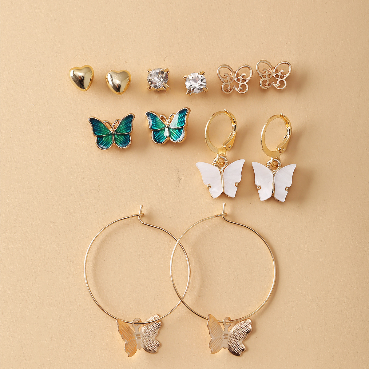 A new 6-piece set of creative French retro gold earrings with pearl-like inlays for cross-border women from Europe and America Specification image