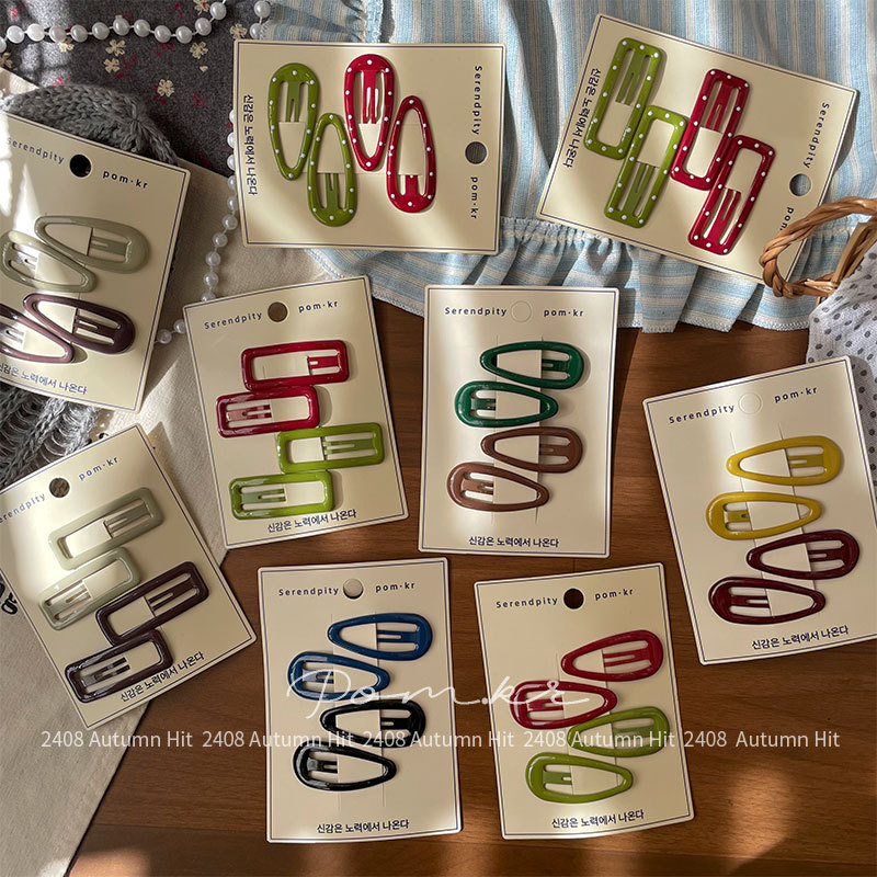 New Korean-style polka dot handcrafted hair clips for children, geometric side bangs clips, colorful sweet bye-bye clips for girls, Serendipity pom.kr multi-color hair clip set with polka dots