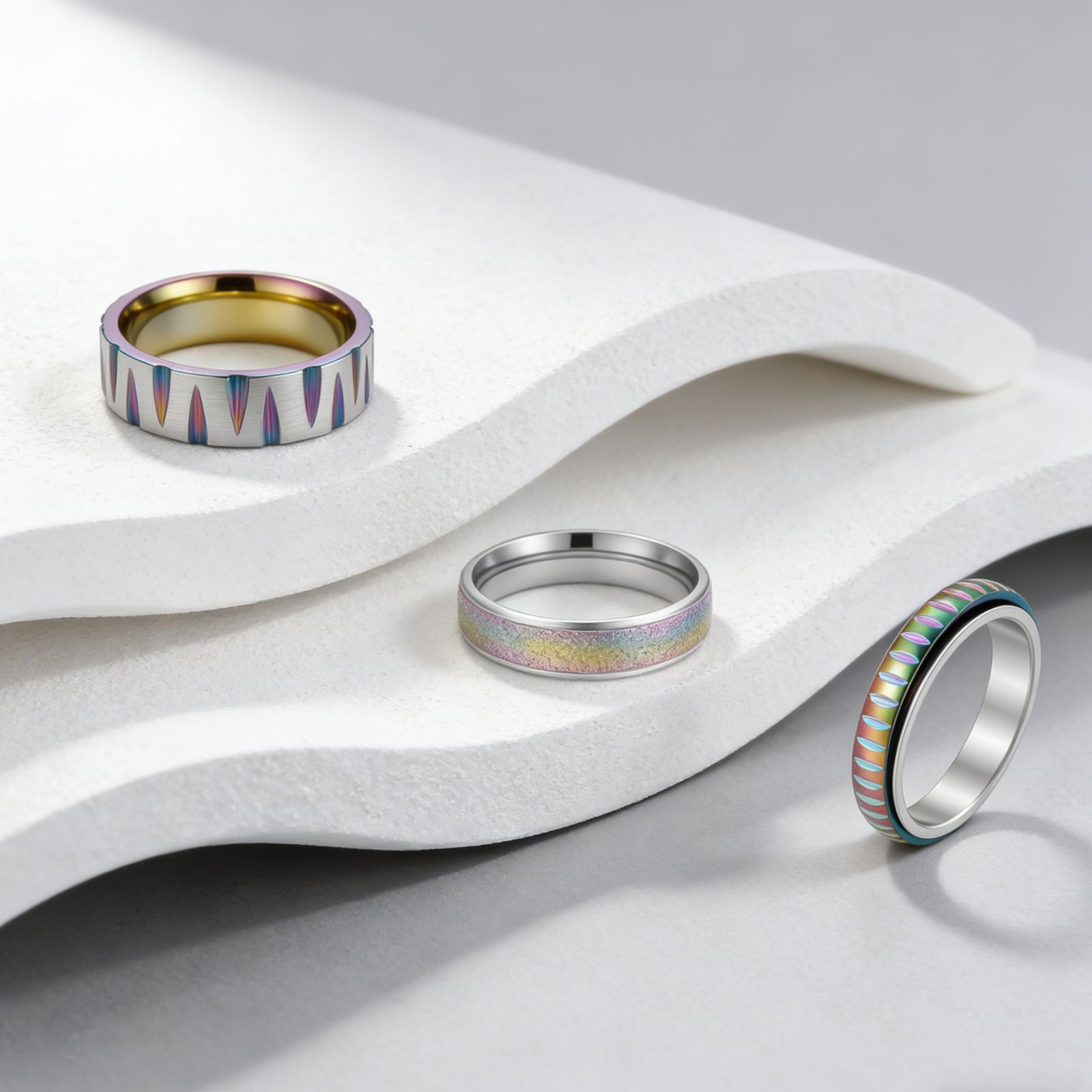 Wholesale of new cross-border best-selling products from Europe and America: Fashionable and versatile seven-color brushed ring, titanium steel conical striped ring Specification image