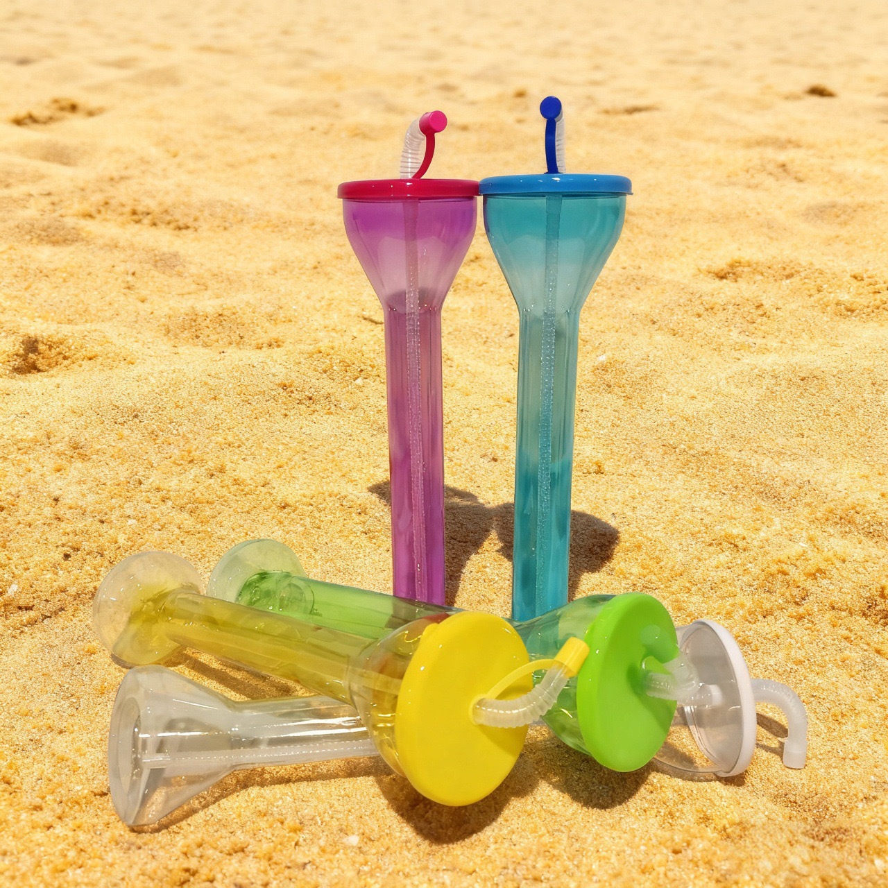 Cross-border manufacturer wholesale dumbbell straw cups 600ml, creative beach party bar colorful beverage bottles, food grade Specification image