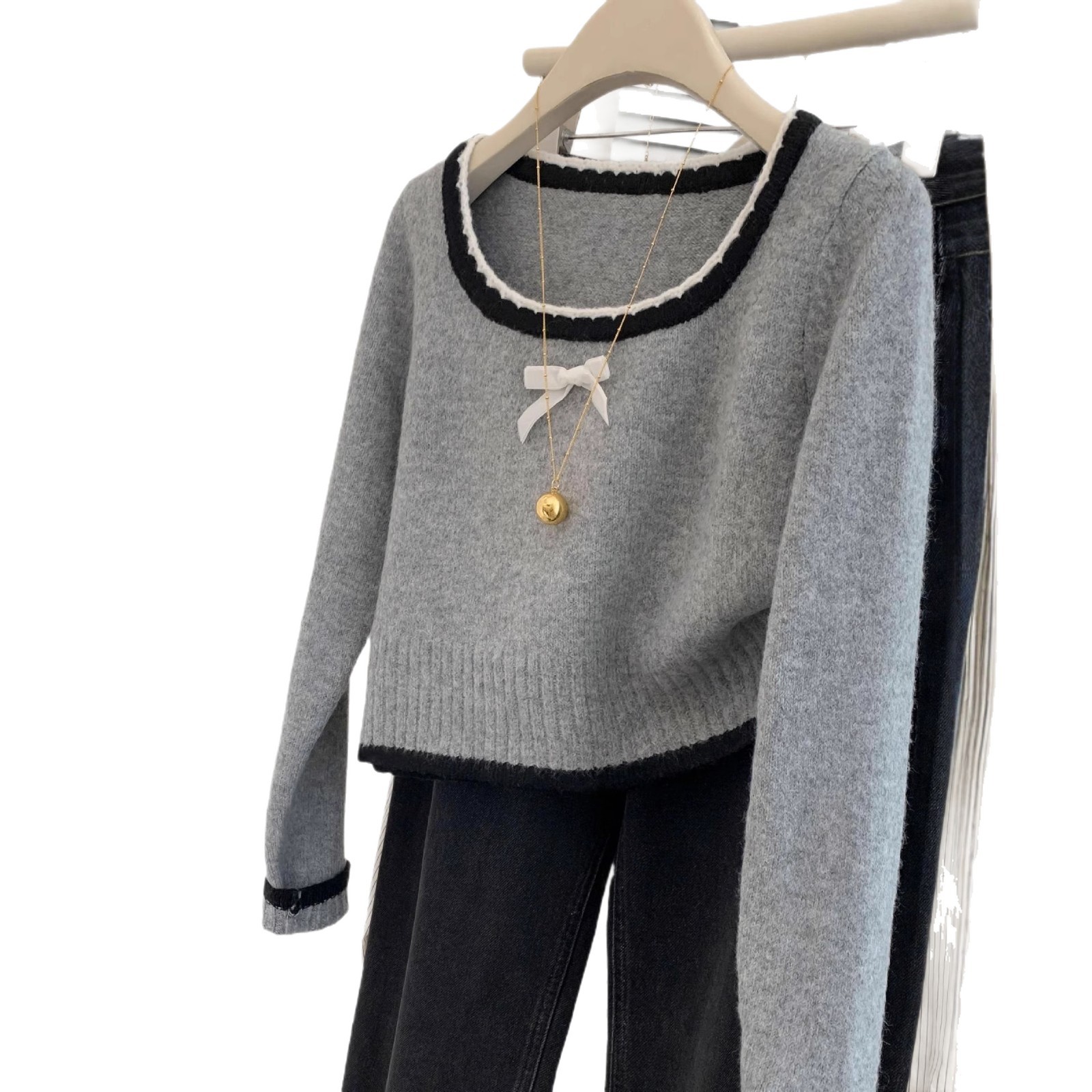 毛衣/打底衫高领/打底针织毛衣/毛衣女宽松韩版/羊绒衫白底实物图