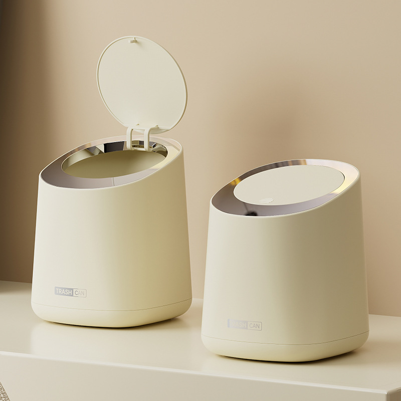 高颜值ins风桌面垃圾桶奶油色迷你小号按压式桌上带盖垃圾筒批发产品图
