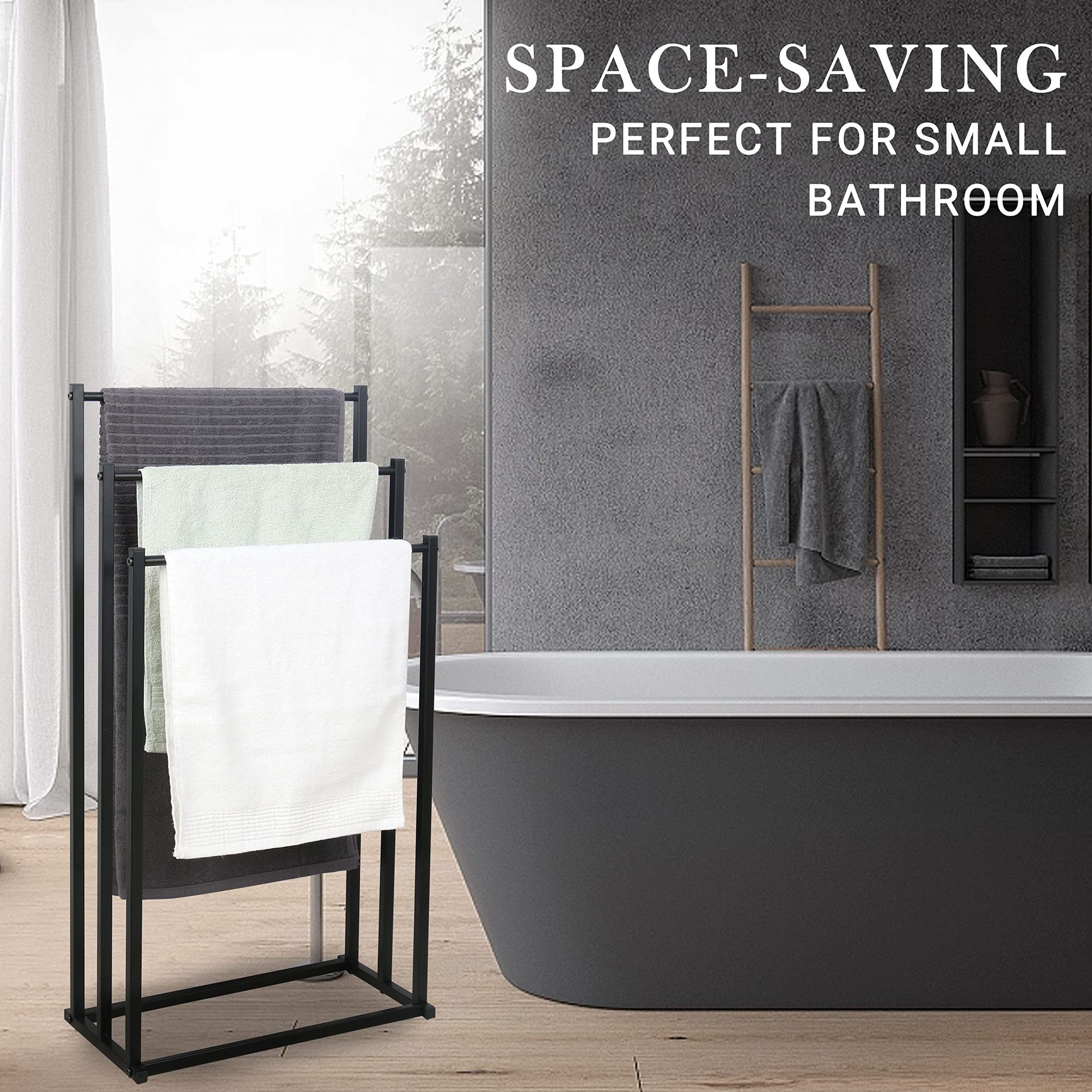 Black metal telescopic towel rack without drilling, kitchen hanging rack, towel storage rack Specification image