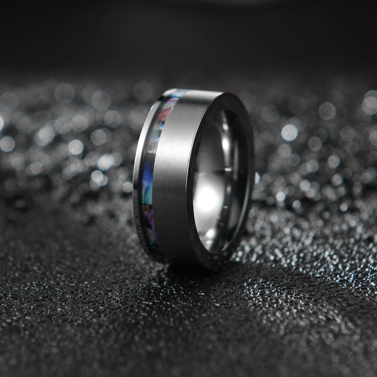Cross-border Amazon jewelry supply: 8MM sand-faced shell paper men's titanium steel ring, European and American style jewelry wholesale Specification image