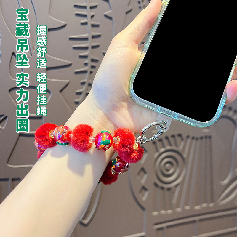 diy圣诞老人毛球串珠手机链条挂女件包包钥匙扣挂饰圣诞节小礼品产品图