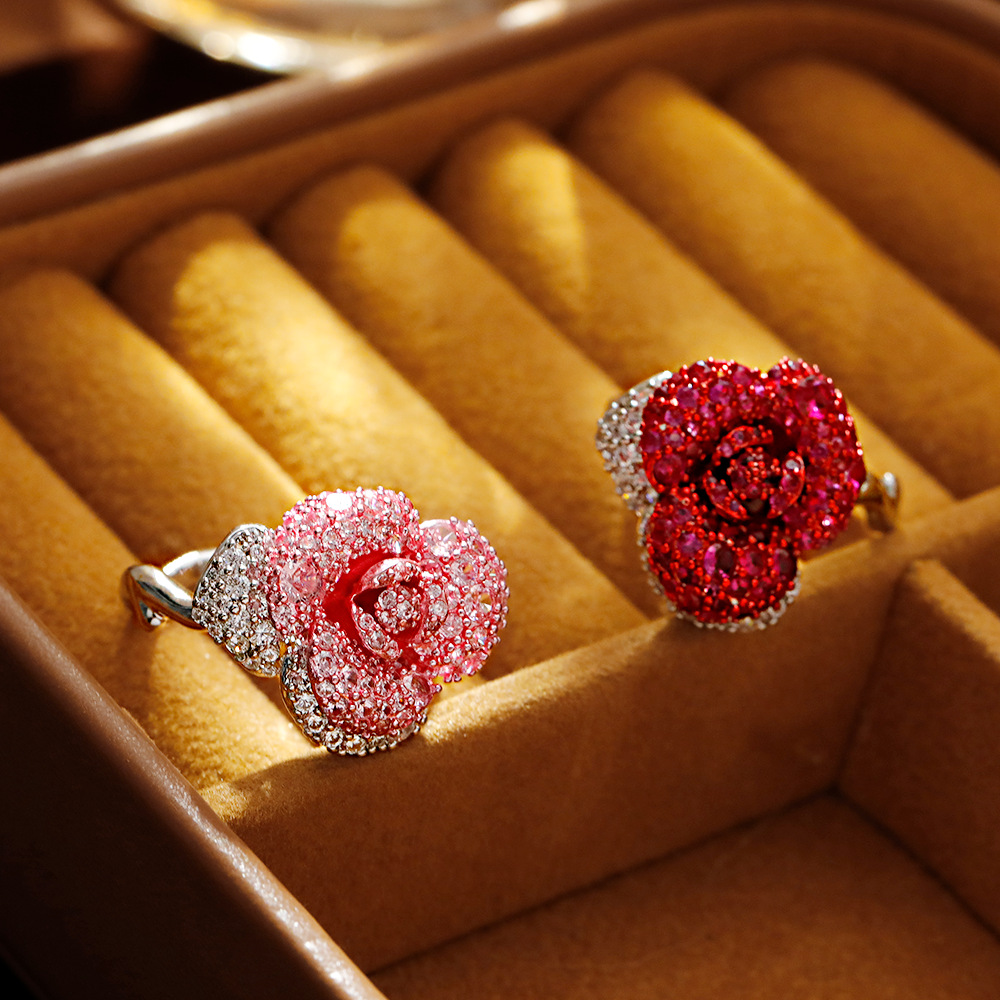 Hyacinth vintage harbor wind rojo rosa anillo moda temperamento ligero lujo superflash cien cierre anillo 2025 shake yin boom Specification image