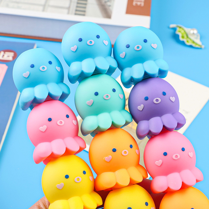 Cute and combinable five-color creative octopus highlighter pen planner pen, stress-relieving pinch soft rubber building blocks doodle highlighter pen Specification image